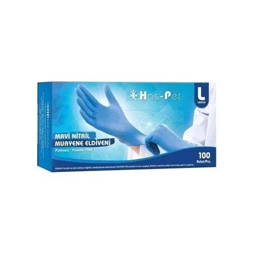 HASPET MAVİ NİTRİL PUDRASIZ LARGE 100'LÜ MUAYENE ELDİVENİ